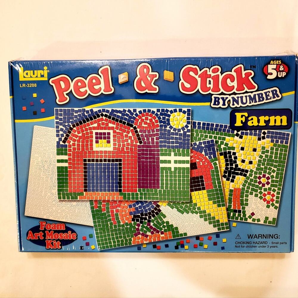Lauri Peel & Stick Foam Art Mosaic Kit - Farm Tractor Barn Rooster & Cow